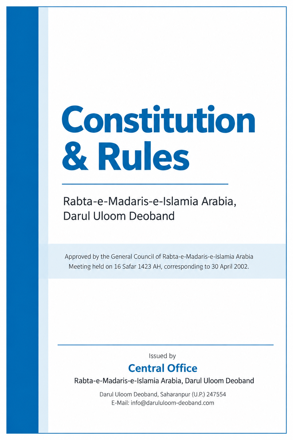 Constitution & Rules of Rabta-e-Madaris-e-Islamia Arabia, Darul Uloom Deoband